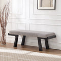 Gabriella Gray Cotton Linen Upholstered Four Leg Rubberwood Bench with Black Frame