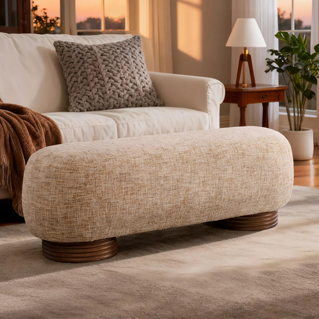 59.1" Upholstered Bench With Solid Wood Frame And Bentwood Legs