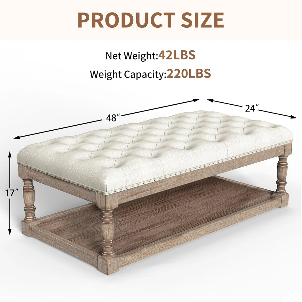 48" Wide Tufted Rectangle Cocktail Ottoman