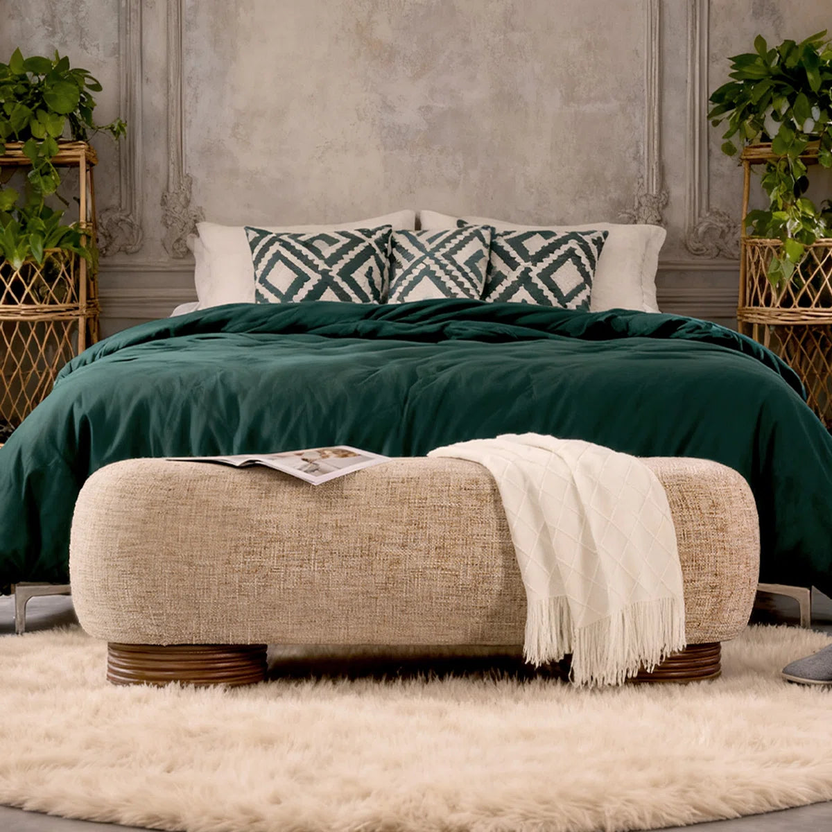 59.1" Upholstered Bench With Solid Wood Frame And Bentwood Legs