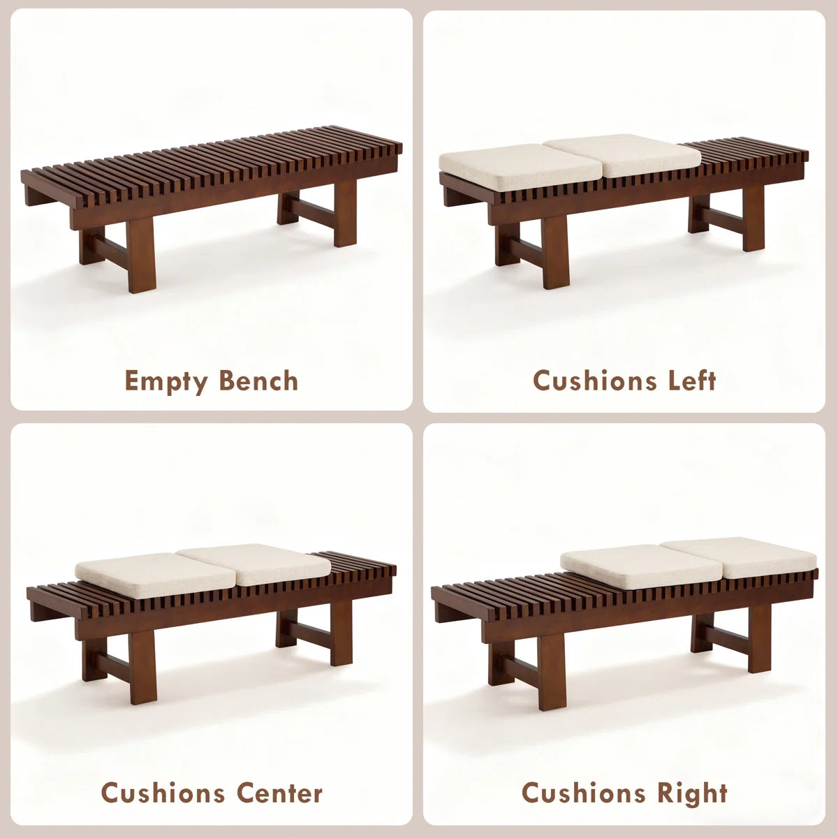 Okoboji 59.5" Mid-Century Solid Wood Slatted Bench